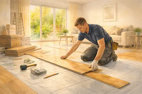 Golvläggning i premium illustrerad stil